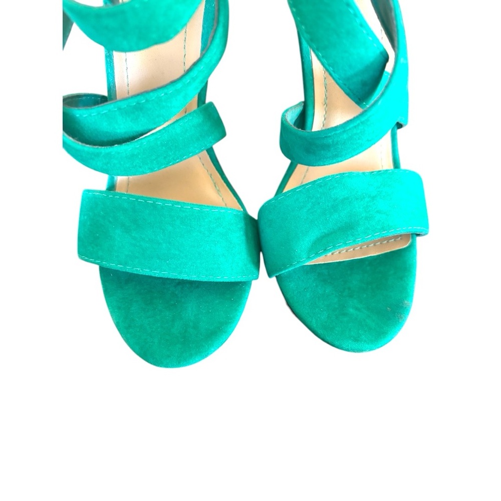 JustFab Green Suede Crisscross Wedge Sandals – Size 7 Platform Heels Never Worn - Picture 3 of 5